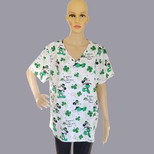 Disney St. Patrick's Day Mickey Mouse Scrub Top L